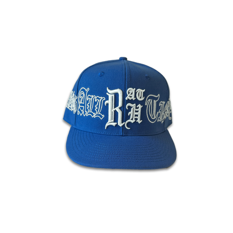 Old English Fitted Hat Blue Script