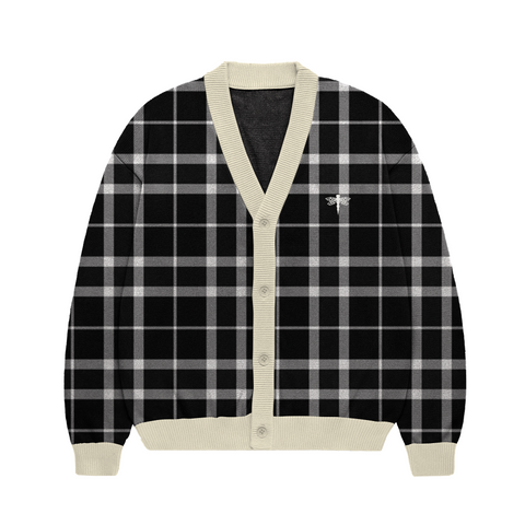 Black and Cream Plaid Cardigan